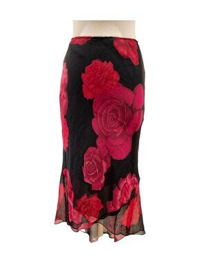 White House Black Market Y2K Vintage Red and Black High-Low Skirt SIZE MEDIUM